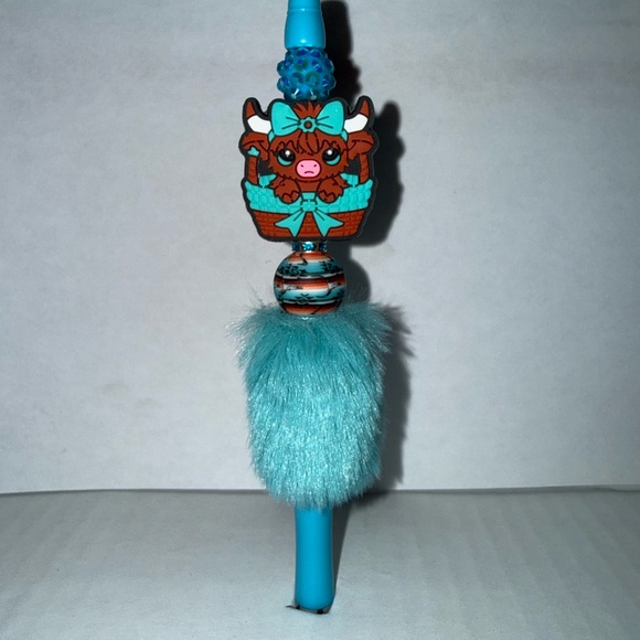 Handmade Other - Handmade Beaded Pen- Turquoise Calf in Basket with silicone and resin beads
